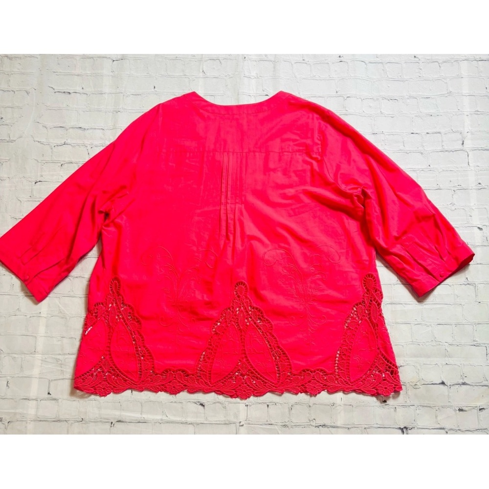 Saint Tropez West Cotton Tunic Top Size 1X Hot Pink Cut Out Lace Feminine - Picture 10 of 11